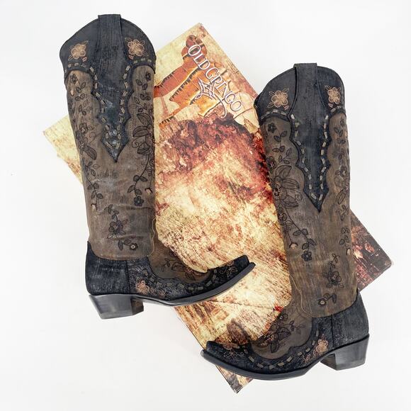 Old Gringo Shoes - Old Gringo Black Brown Bonnie Mayra Floral Embroidered Western Cowgirl Boot sz 7